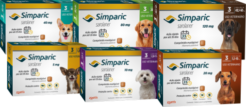 Apresentações oficiais de Simparic em embalagens com 3 comprimidos